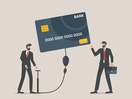 Businessman blowing a credit card, additional business debt conceptのイラスト素材