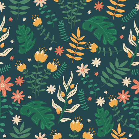 Hand painted exotic floral seamless patternのイラスト素材