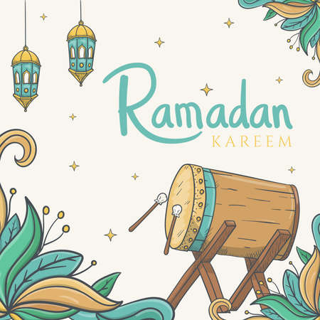Ramadan Kareem Greeting Card with Hand drawn of Islamic Ramadan Ornamentのイラスト素材