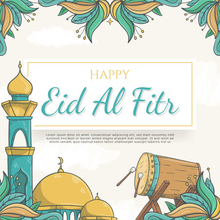 Hand drawn Eid al Fitr Background with Islamic Ornamentのイラスト素材