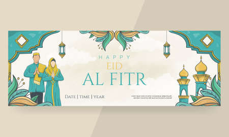 Hand drawn Happy Eid AL fitr bannerのイラスト素材