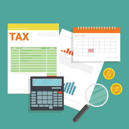 Financial documents and calendar with a calculatorのイラスト素材