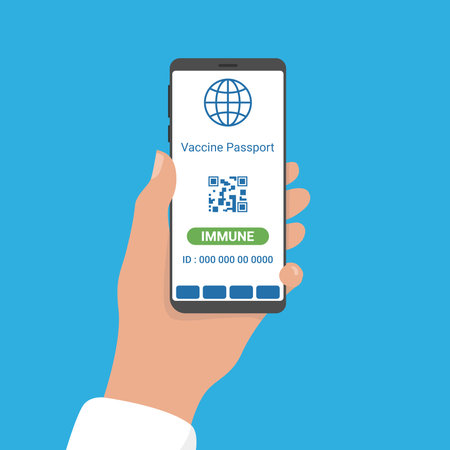 Vector illustration of an immune Covid-19 result on the application of a smartphone, digital vaccine...