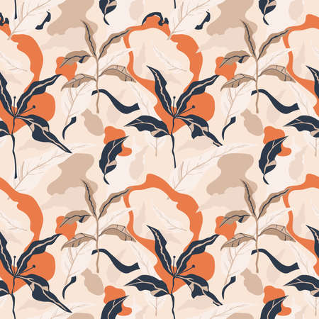 contemporary exotic jungle plants pattern.  floral seamless patternのイラスト素材
