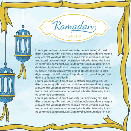 hand drawn islamic latern and ribbon backgroundのイラスト素材