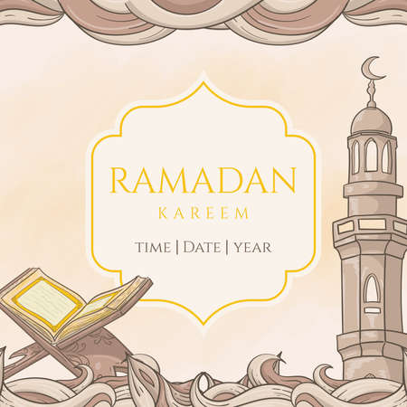 hand drawn ramadan kareem with islamic ornamentのイラスト素材