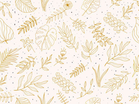 Hand drawn summer leaves seamless patternのイラスト素材