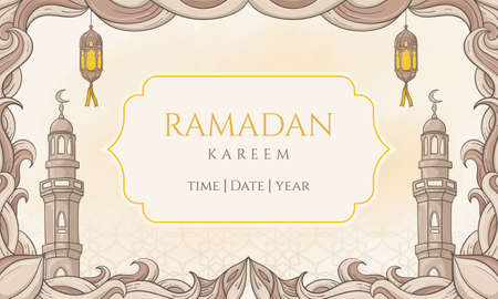 Hand drawn ramadan kareem with islamic ornament. perfect for greeting card or bannerのイラスト素材