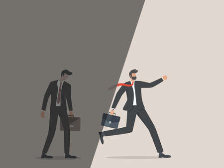 Businessman walking towards bright,  get out of the routineのイラスト素材