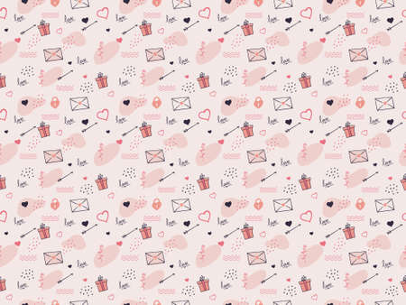 Hand drawn valentines day seamless pattern backgroundのイラスト素材