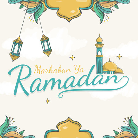 hand drawn marhaban ya ramadan letteringのイラスト素材