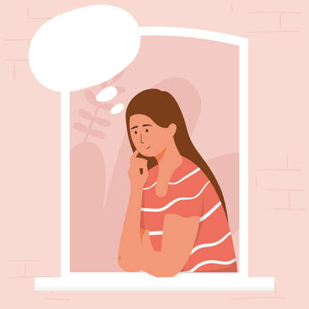 daydreaming woman with bubble chatのイラスト素材