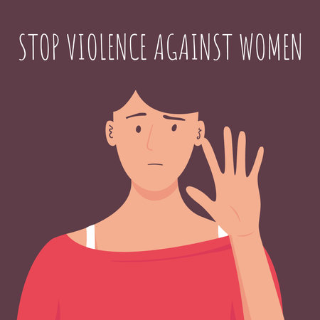 Stop violence against woman. Stop domestic violence. Social issues, abuse and agression on women, harassment and bullying.のイラスト素材