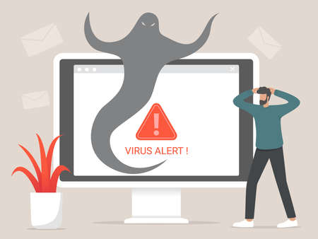 dangerous malware, stealing personal information with spyware, new technological problems concept illustrationのイラスト素材