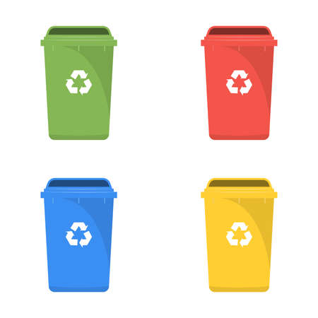 Set of color recycle bin icons isolated on white background.のイラスト素材
