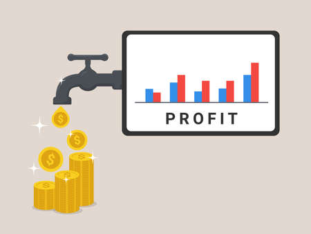 Profit business concept, gold coins fall from water tap.のイラスト素材