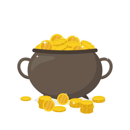 Pot of gold coins flat illustrationのイラスト素材