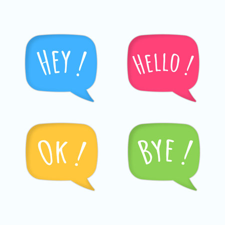 Set of colorful cloud talk speech bubbleのイラスト素材