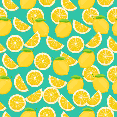 Lemon slices seamless pattern background fruit citrus elementsのイラスト素材