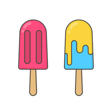 Ice cream Line Icon with colors Isolated On White Backgroundのイラスト素材