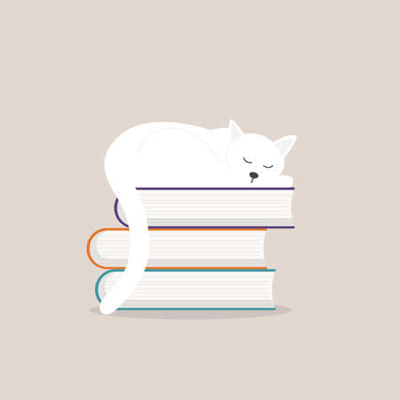 Cat sleeping on a pile of booksのイラスト素材