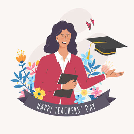 Pretty Woman Teacher Happy teachers day illustrationのイラスト素材
