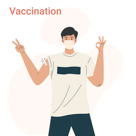 Male character after getting vaccineのイラスト素材