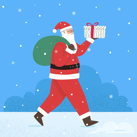 Santa claus with gifts merry christmas happy new year winter holidays illustrationのイラスト素材