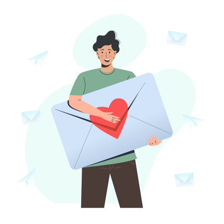 Man with the valentine envelope. A love letter. Valentines Day conceptのイラスト素材