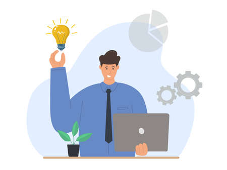 Creative process and innovative idea. Research and new work planning with brainstormingのイラスト素材