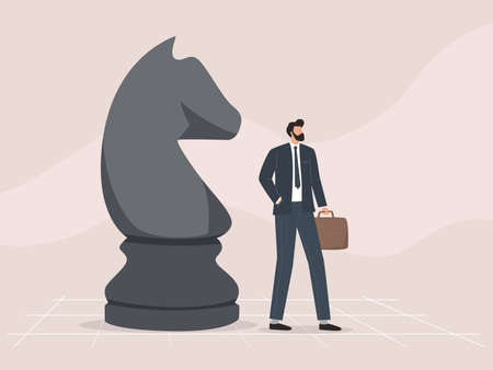 Businessman playing chess with big figuresのイラスト素材