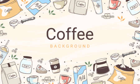 Handdrawn coffee equipment vector backgroundのイラスト素材