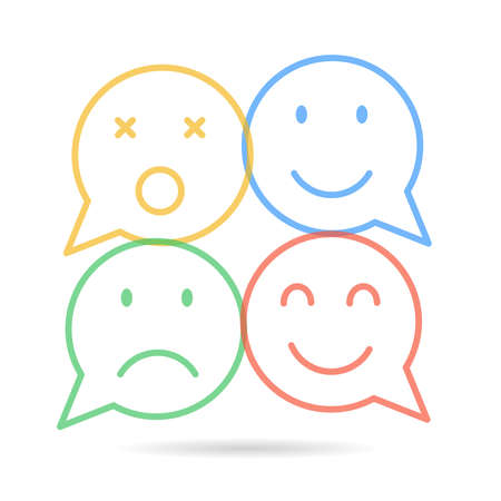 colorful emoji icons with communication speech bubblesのイラスト素材