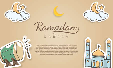 Hand drawn sticker style ramadan greetings card Backgroundのイラスト素材