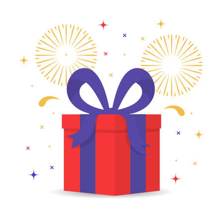 Surprise red gift box, birthday celebration illustrationのイラスト素材