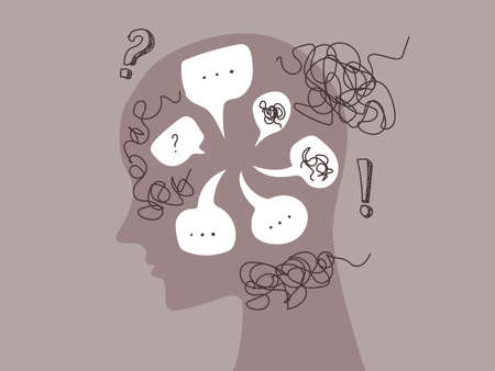 Anxiety and stress caused by thinking too much. overthinking conceptのイラスト素材