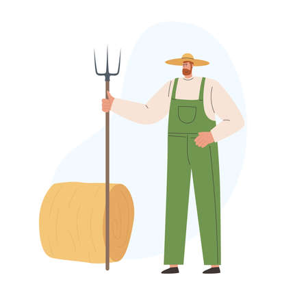 An adult farmer with a red beard. Field with wheatのイラスト素材