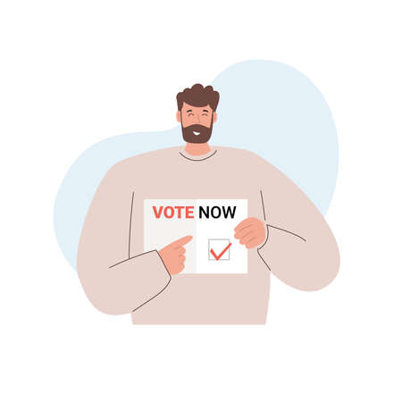 man holds a picket encouraging voting. Election conceptのイラスト素材