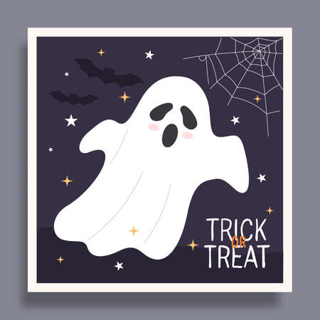 Halloween postcard designs with cute funny baby ghostのイラスト素材