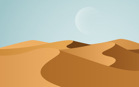 Beautiful sand dunes. desert landscape with moon vector illustrationのイラスト素材