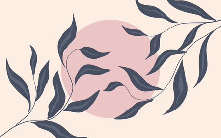 Abstract botanical background contemporary style. Natural hand drawn pattern design with leavesのイラスト素材