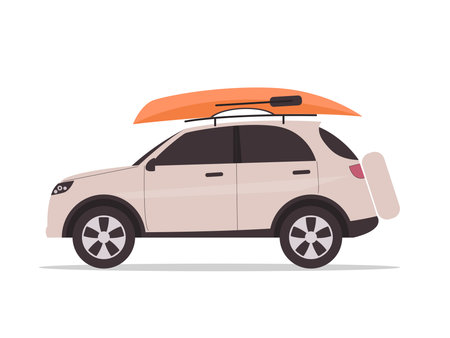 A car with a kayak on the rooftop vector illustrationのイラスト素材