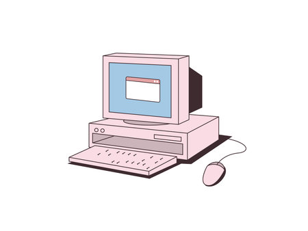 Old retro desktop PC. personal computer. 90s technology, nostalgia tech iconのイラスト素材
