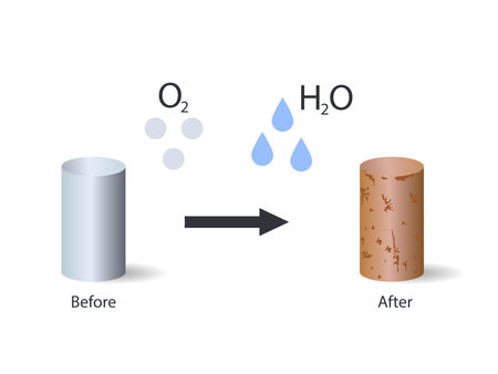 The chemical of rust illustration. Rusting is an iron oxide or common term for corrosionのイラスト素材
