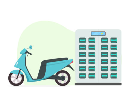 Electric motorcycle with battery station vector illustrationのイラスト素材
