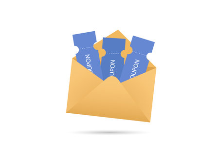 discount coupons, open envelope. Lucky present offer, loyalty program benefit conceptのイラスト素材