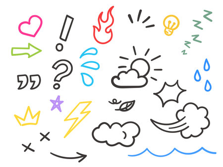 Vector set of hand drawn doodle cartoony expression sign doodle design elementsのイラスト素材