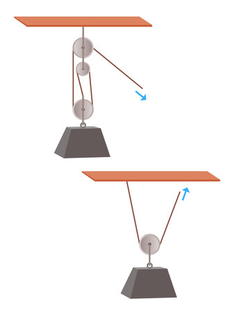 Science experiments on force and motion with pulley, Simple Machines Gears pulley diagramのイラスト素材