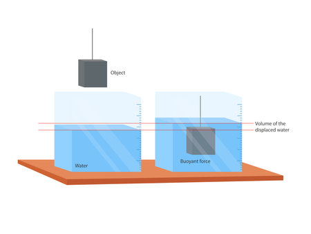 Archimedes principle. The buoyant force illustrationのイラスト素材