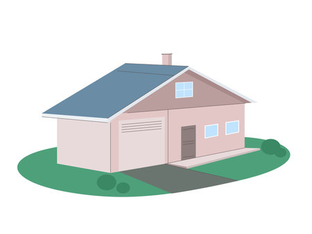Residential construction. Real estate, architecture outdoor, tiny house with garageのイラスト素材